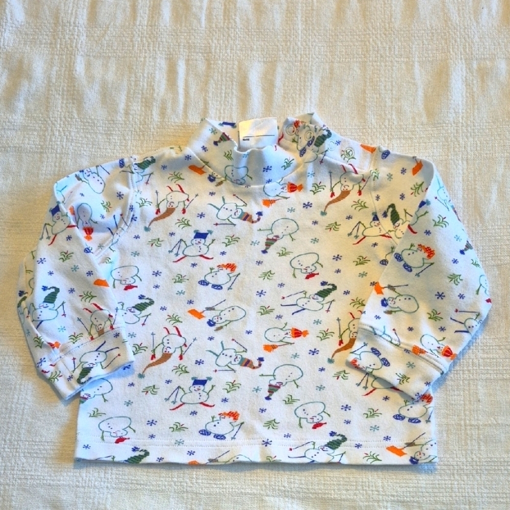Hanna girls size 90 or 3T white snowman mock turtleneck boxy fit GUC
